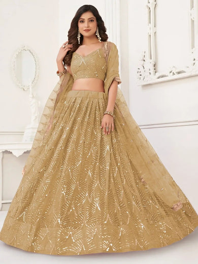 Enchanting Light Brown Sequins Net Festival Wear Lehenga Choli - Ethnic Plus In